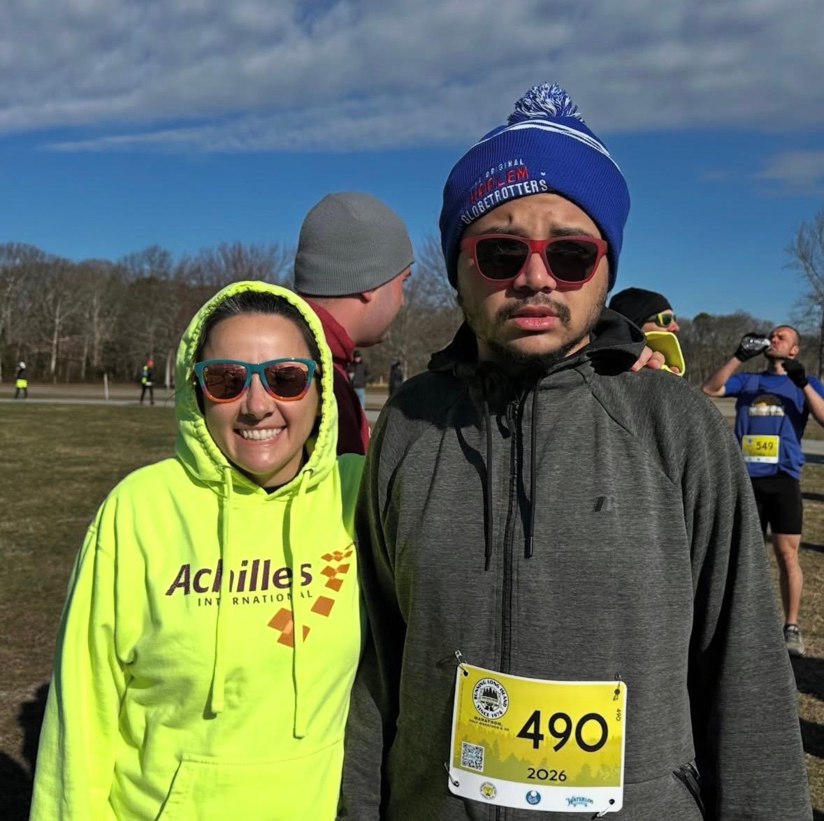 Stefani and Xavier smiling after the race