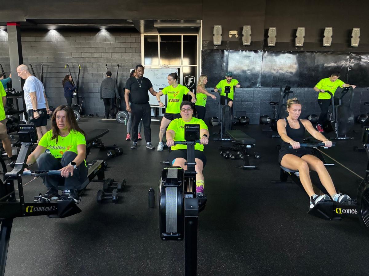 Erin using the row machine